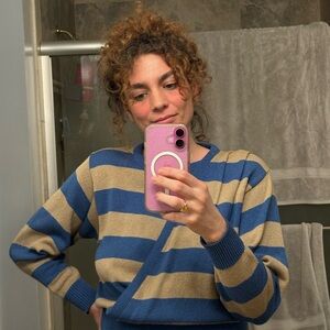 Vintage 80s Aura Blue and Tan Knit Top